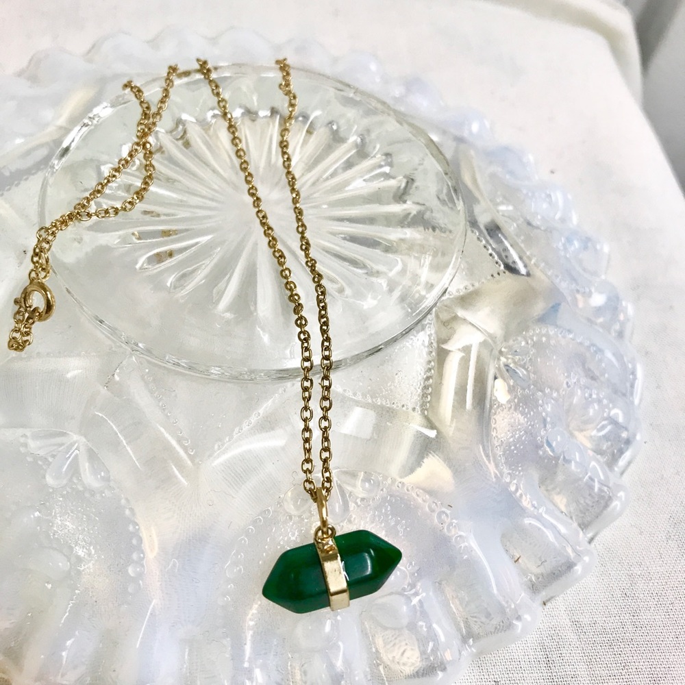 Malachite Prism gold plated Necklace NEW - Picture 1 of 4